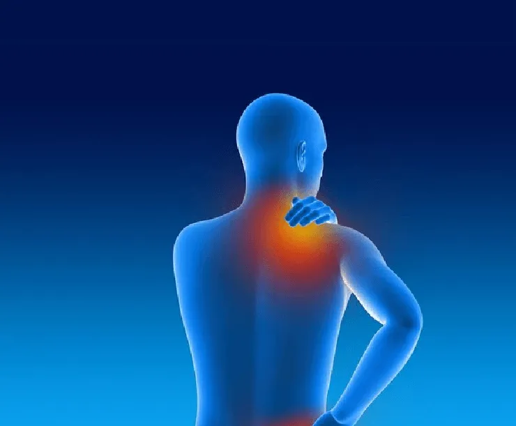 Zona cervical y de hombro marcada en rojo: dolor de cuello sobre el que se aplica MegaSteel